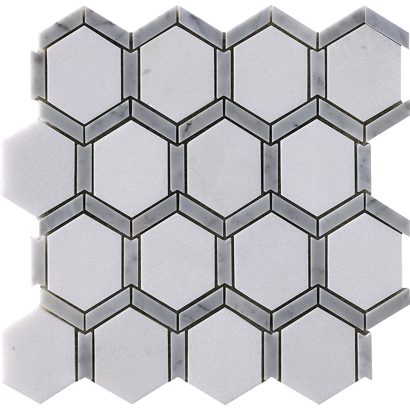 Happy Floors 12" x 12" Natural Stone Frame Hexagon Mosaic
