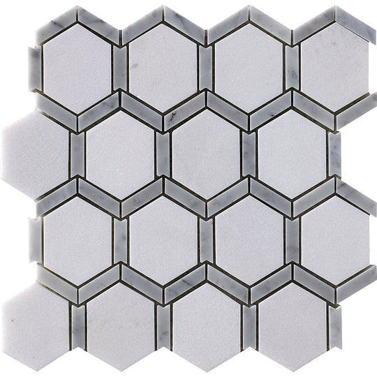 Happy Floors 12" x 12" Natural Stone Frame Hexagon Mosaic