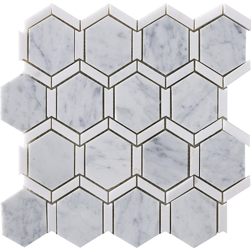 Happy Floors 12" x 12" Natural Stone Frame Hexagon Mosaic