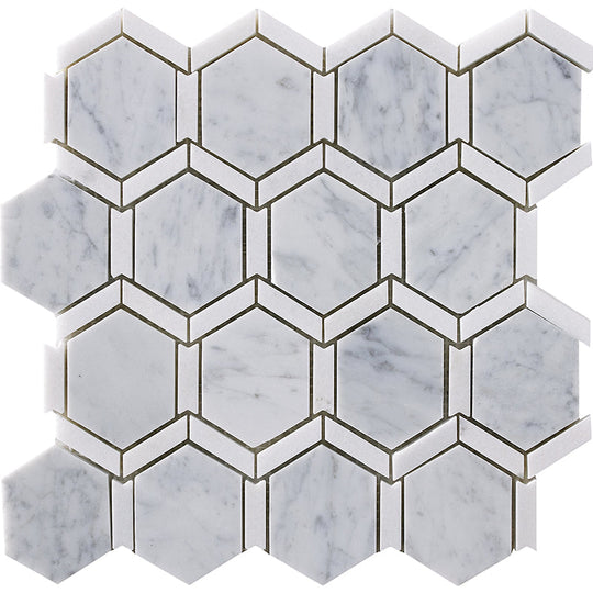 Happy Floors 12" x 12" Natural Stone Frame Hexagon Mosaic