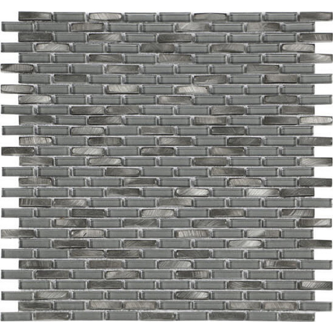 Happy Floors 11.9" x 12" Iridium Mini Brick Glass & Stone Mosaic