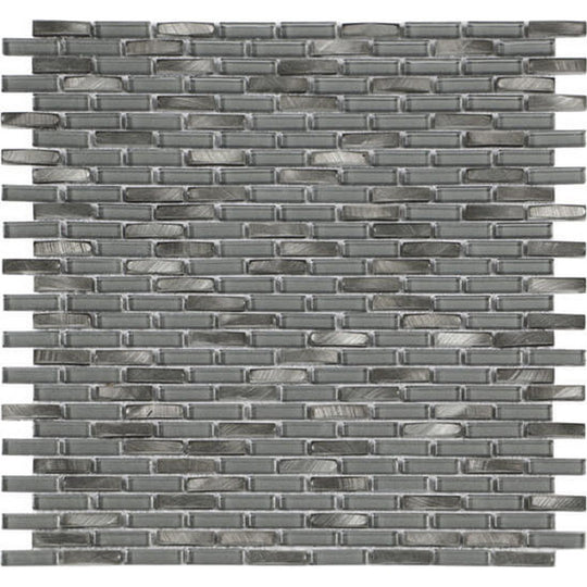 Happy Floors 11.9" x 12" Iridium Mini Brick Glass & Stone Mosaic