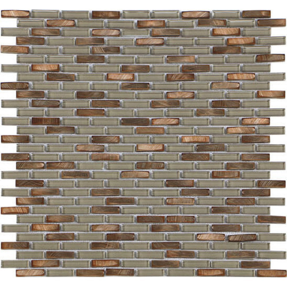 Happy Floors 11.9" x 12" Iridium Mini Brick Glass & Stone Mosaic