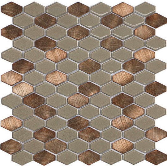 Happy Floors 11.5" x 11.9" Iridium Hexagon Glass & Stone Mosaic