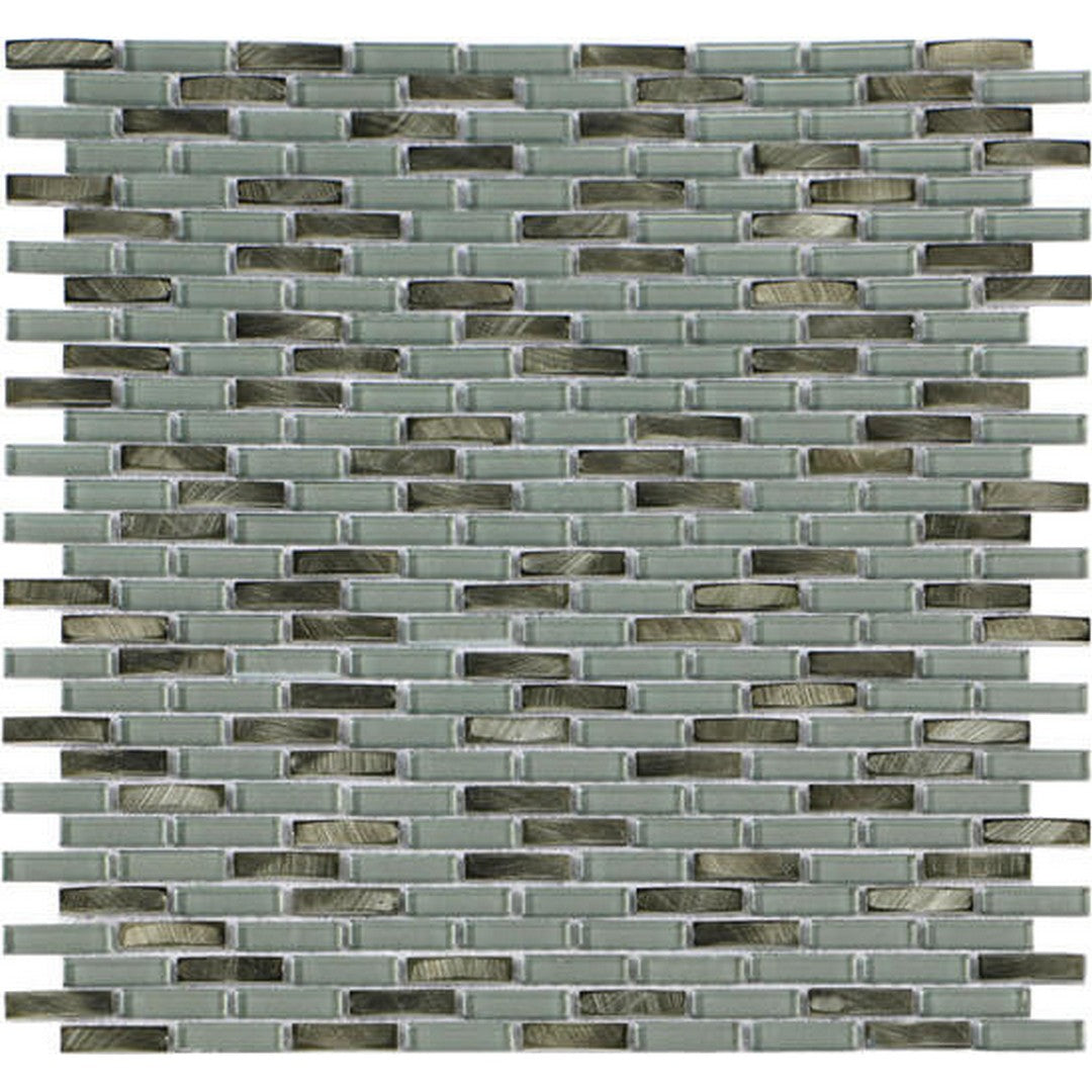 Happy Floors 11.9" x 12" Iridium Mini Brick Glass & Stone Mosaic