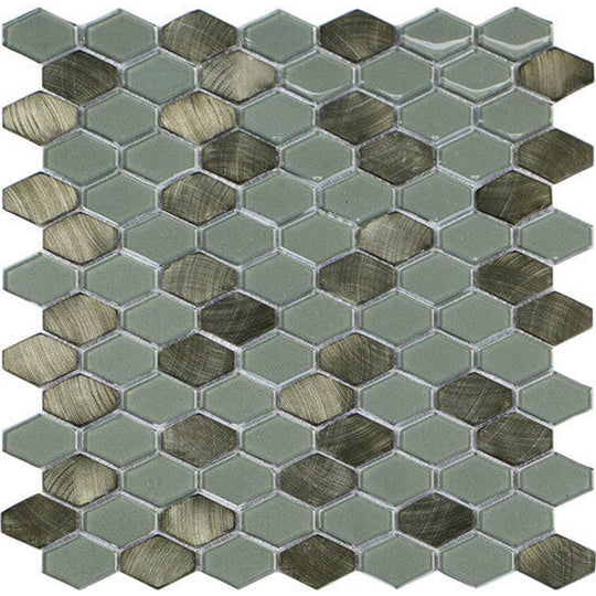 Happy Floors 11.5" x 11.9" Iridium Hexagon Glass & Stone Mosaic