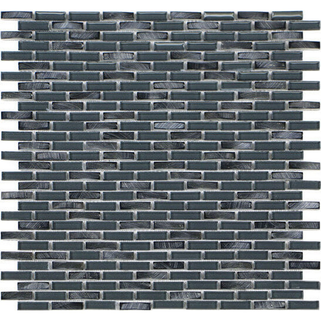 Happy Floors 11.9" x 12" Iridium Mini Brick Glass & Stone Mosaic