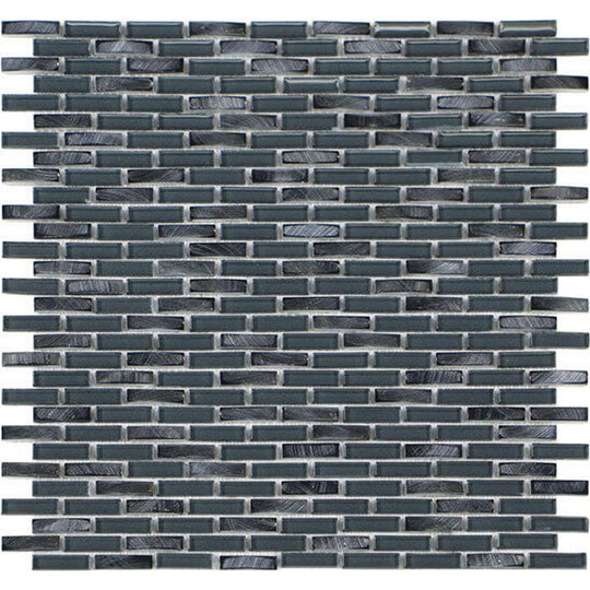 Happy Floors 11.9" x 12" Iridium Mini Brick Glass & Stone Mosaic