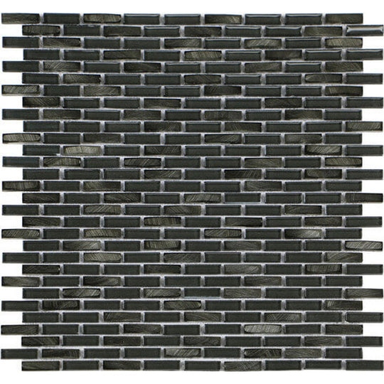 Happy Floors 11.9" x 12" Iridium Mini Brick Glass & Stone Mosaic
