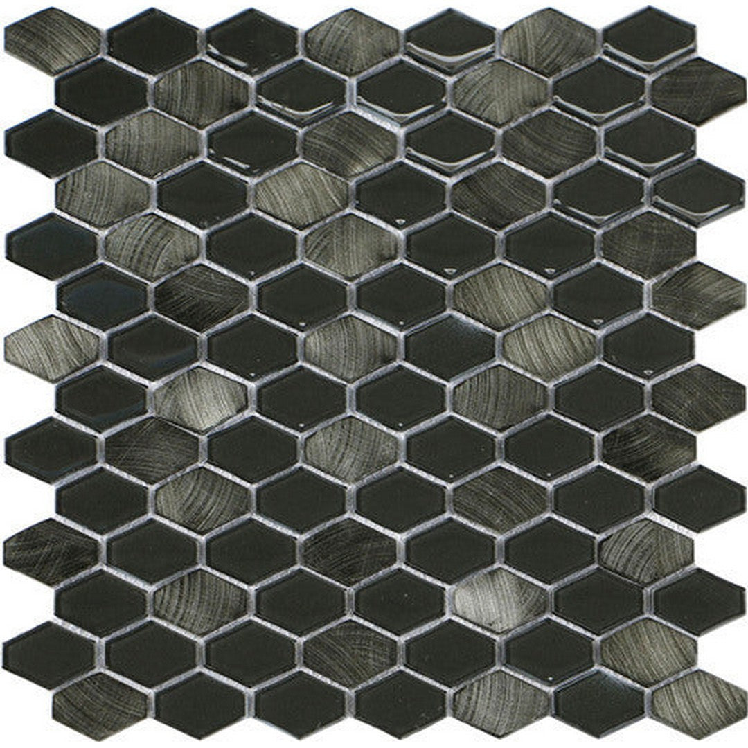 Happy Floors 11.5" x 11.9" Iridium Hexagon Glass & Stone Mosaic