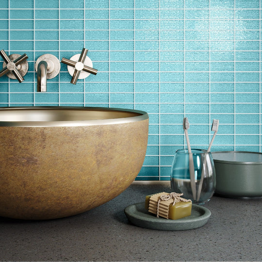 Island-Stone-12-x-12-Cascade-Gloss-&-Textured-Glass-1x2-Straight-Stack-Mosaic-Azure