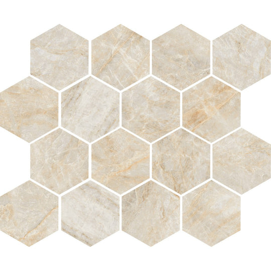 Tesoro 11" x 9.5" Oyster Rectified Matte 3" Hexagon Porcelain Mosaic