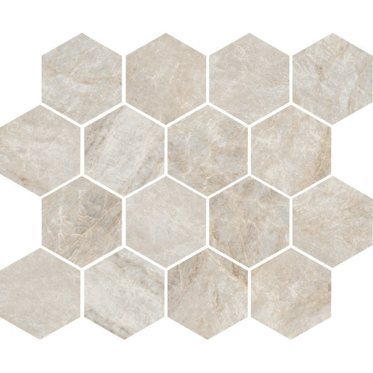 Tesoro 11" x 9.5" Oyster Rectified Matte 3" Hexagon Porcelain Mosaic
