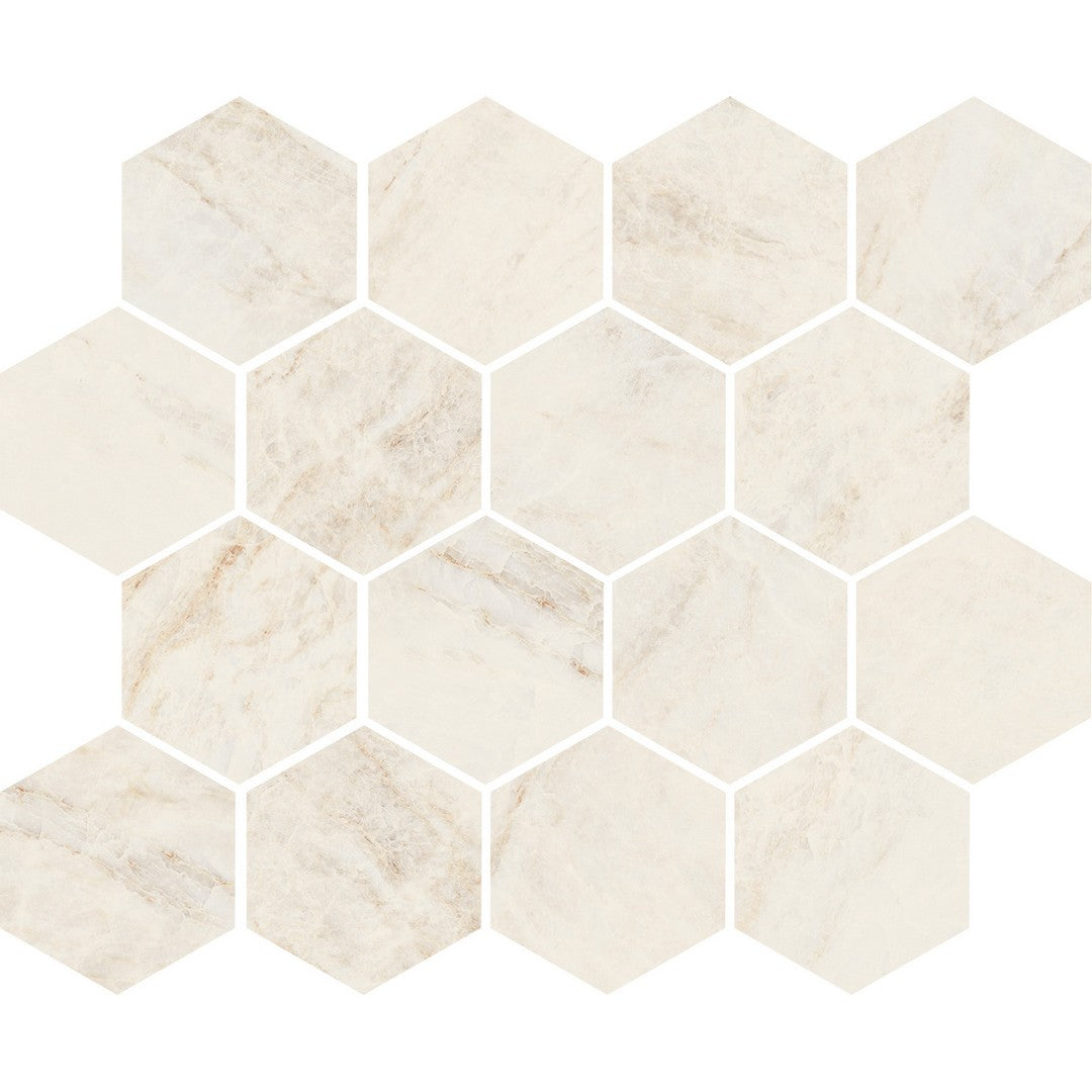 Tesoro 11" x 9.5" Oyster Rectified Matte 3" Hexagon Porcelain Mosaic