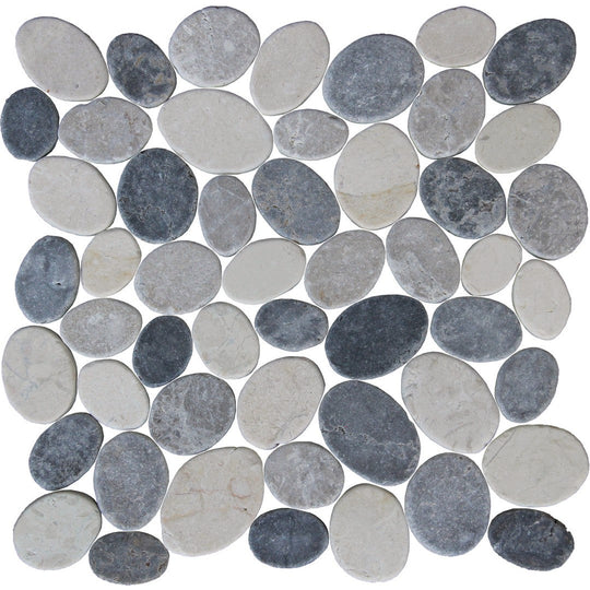Tesoro 11.25" x 11.25" Ocean Stones Natural Stone Coin Mosaic