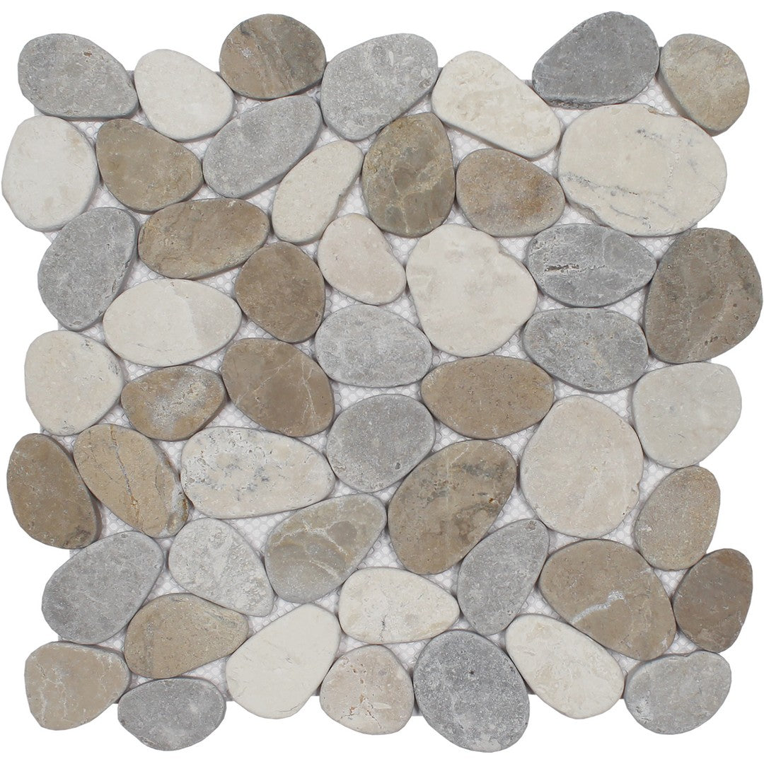 Tesoro 11.25" x 11.25" Ocean Stones Natural Stone Coin Mosaic