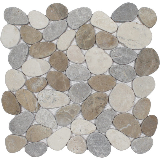 Tesoro 11.25" x 11.25" Ocean Stones Natural Stone Coin Mosaic