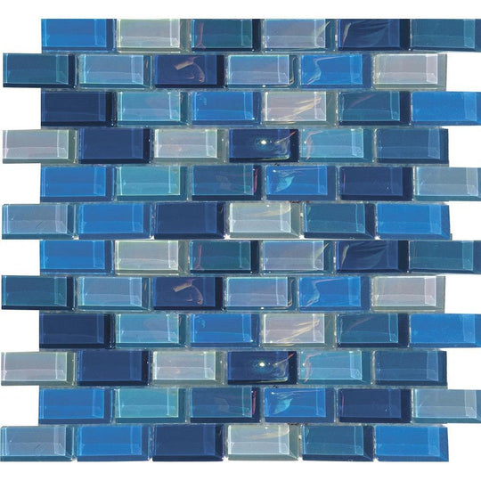 Tesoro 12" x 12" Lux Aqua Staggered Glass Mosaic