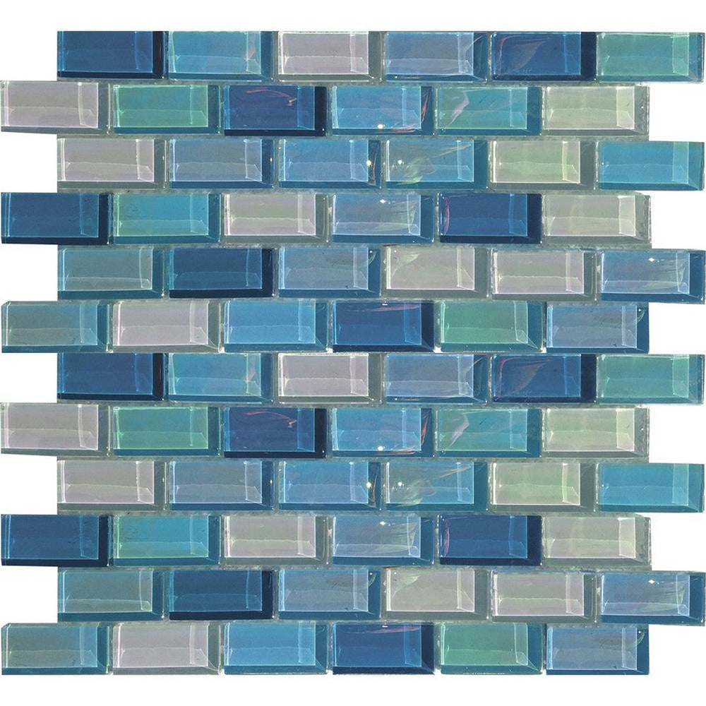 Tesoro 12" x 12" Lux Aqua Staggered Glass Mosaic