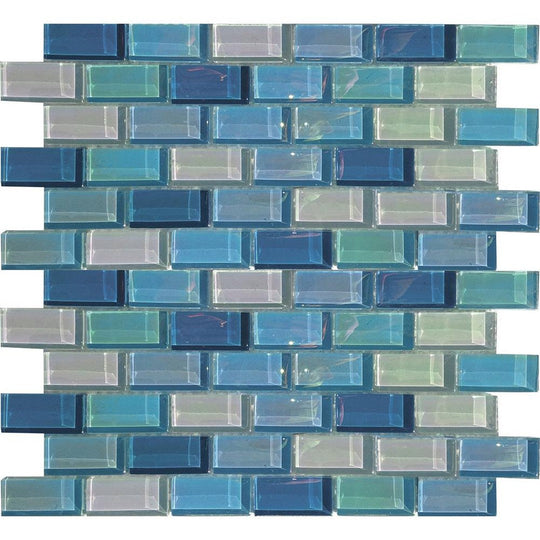 Tesoro 12" x 12" Lux Aqua Staggered Glass Mosaic