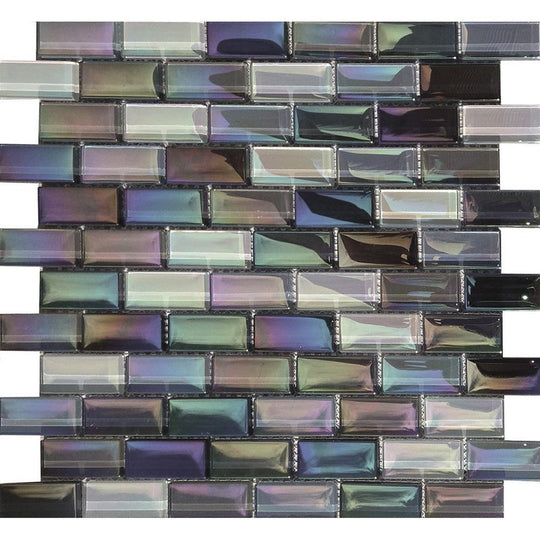 Tesoro 12" x 12" Lux Aqua Staggered Glass Mosaic