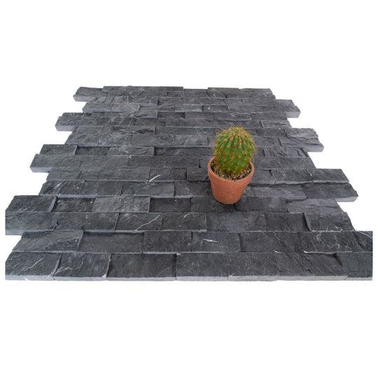 Keystone 6" x 24" Black Marble Natural Ledger Stone Mosaic-Black Marble