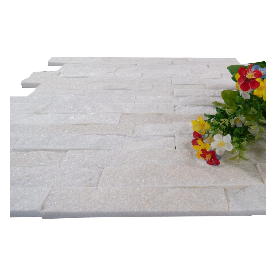 Keystone 6" x 24" Glacier White Natural Ledger Stone Mosaic-Glacier White