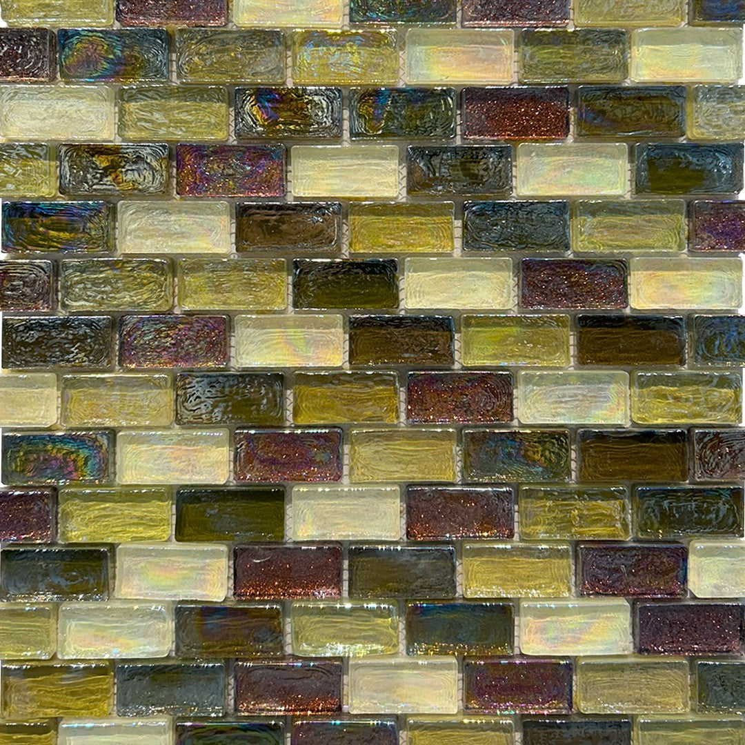 Keystone 12" x 12" Luster Glass 1x2" Mosaic-Honey Dew