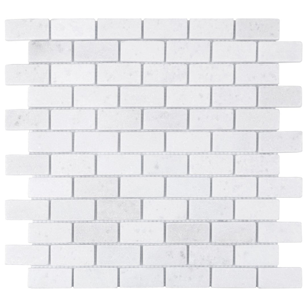 Keystone 12" x 12" Snow White Tumbled Marble 1x2" Mosaic