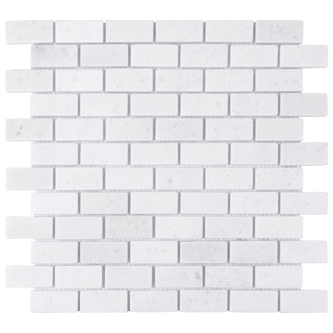 Keystone 12" x 12" Snow White Tumbled Marble 1x2" Mosaic