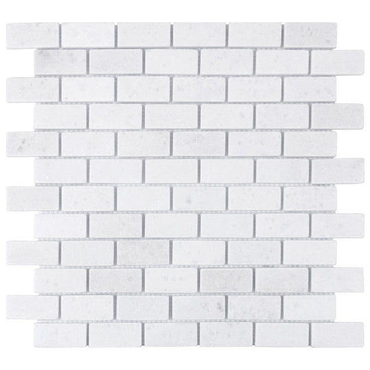 Keystone 12" x 12" Snow White Tumbled Marble 1x2" Mosaic