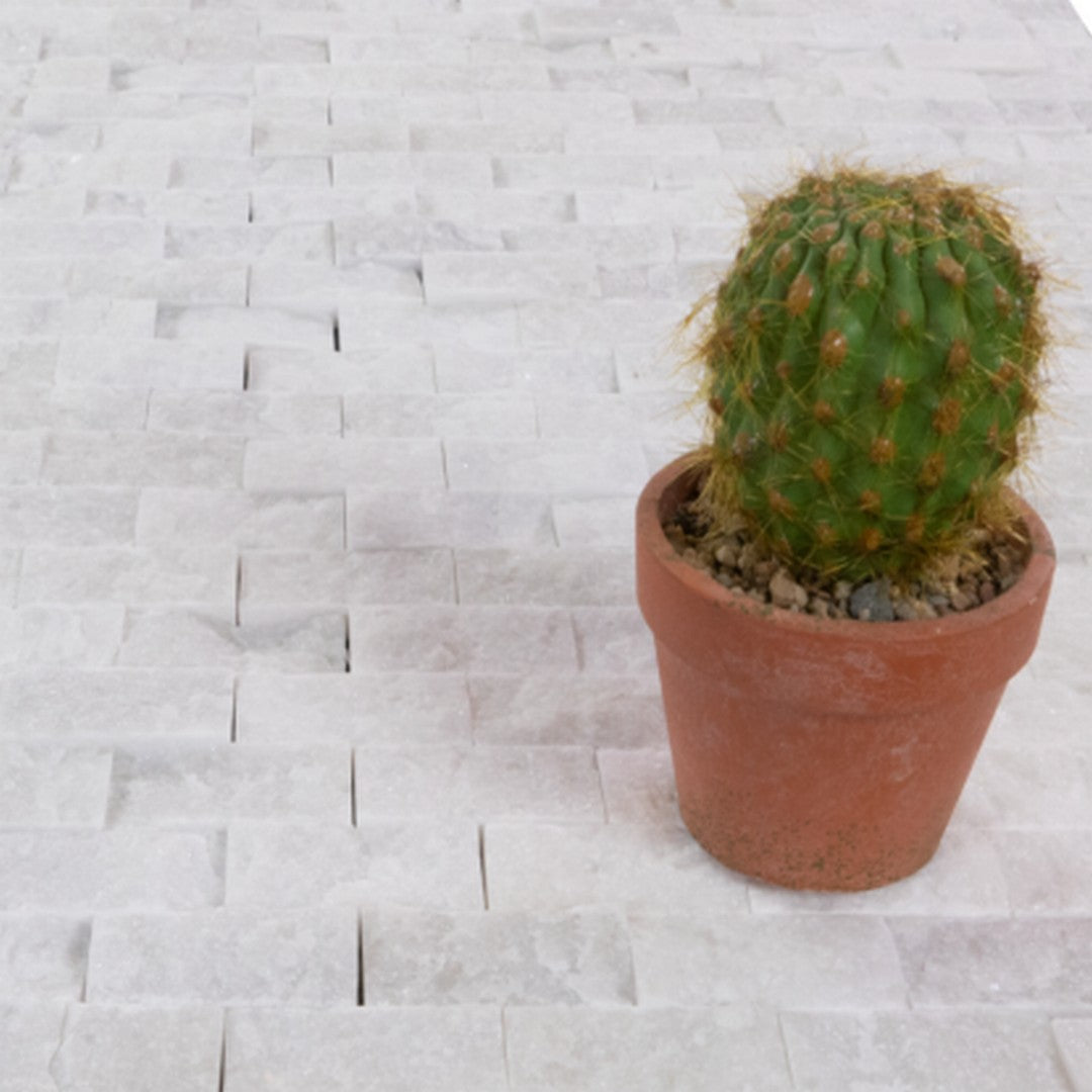 Keystone 12" x 12" Snow White Split Face Natural Stone Mosaic-Snow White