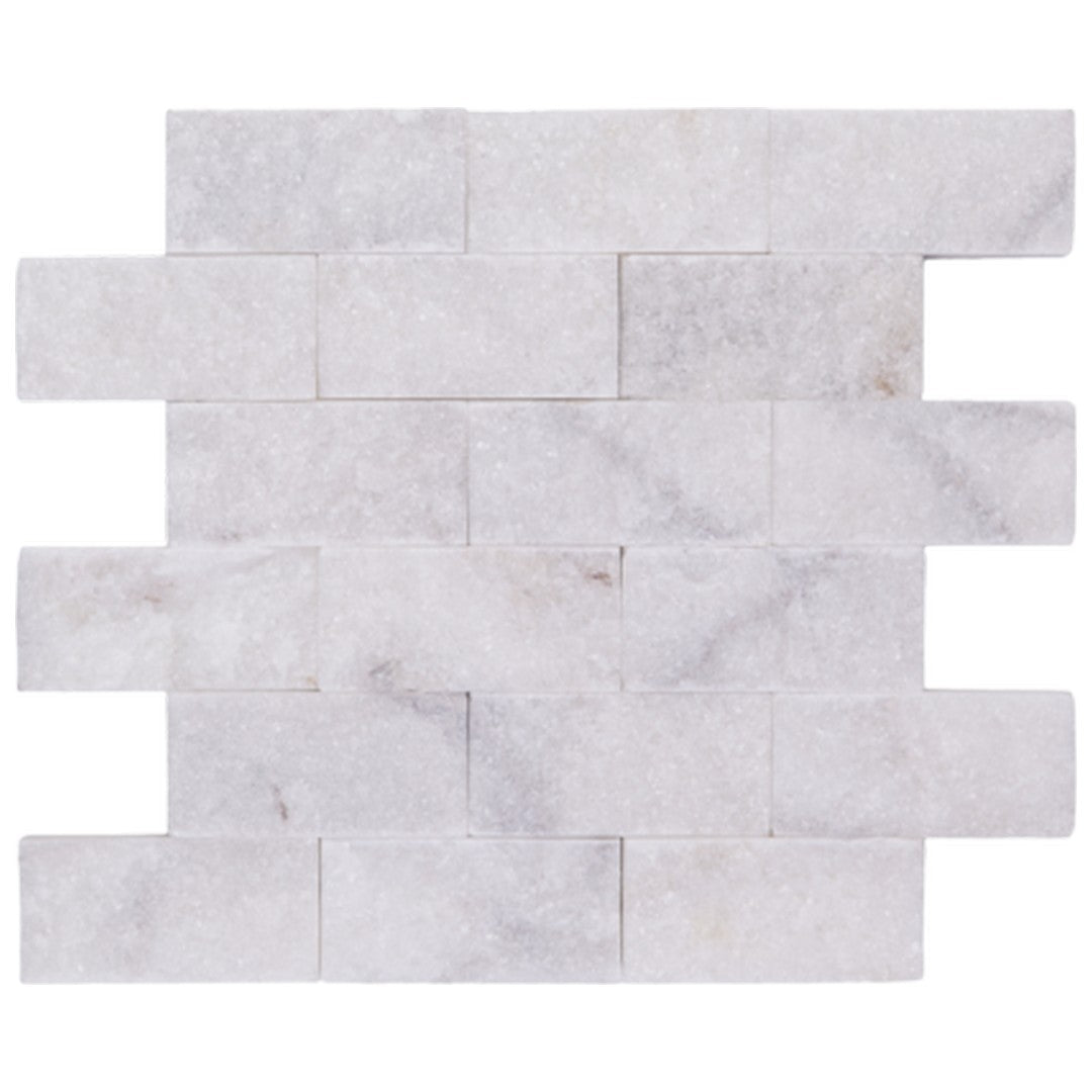Keystone 12" x 12" Snow White Split Face Natural Stone 2x4" Mosaic
