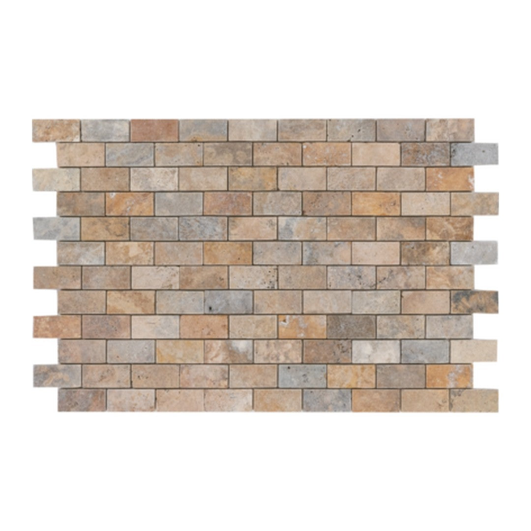 Keystone 12" x 12" Escabesa Tumbled Travertine 2x4" Mosaic