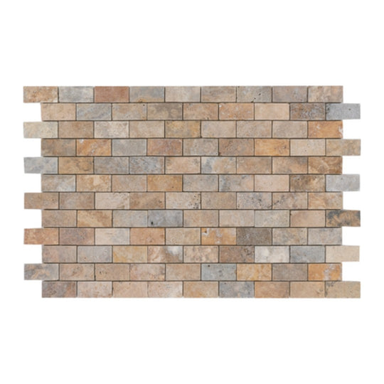Keystone 12" x 12" Escabesa Tumbled Travertine 2x4" Mosaic