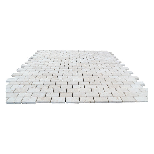 Keystone 12" x 12" Extra Light Tumbled Travertine 1x2" Mosaic-Extra Light