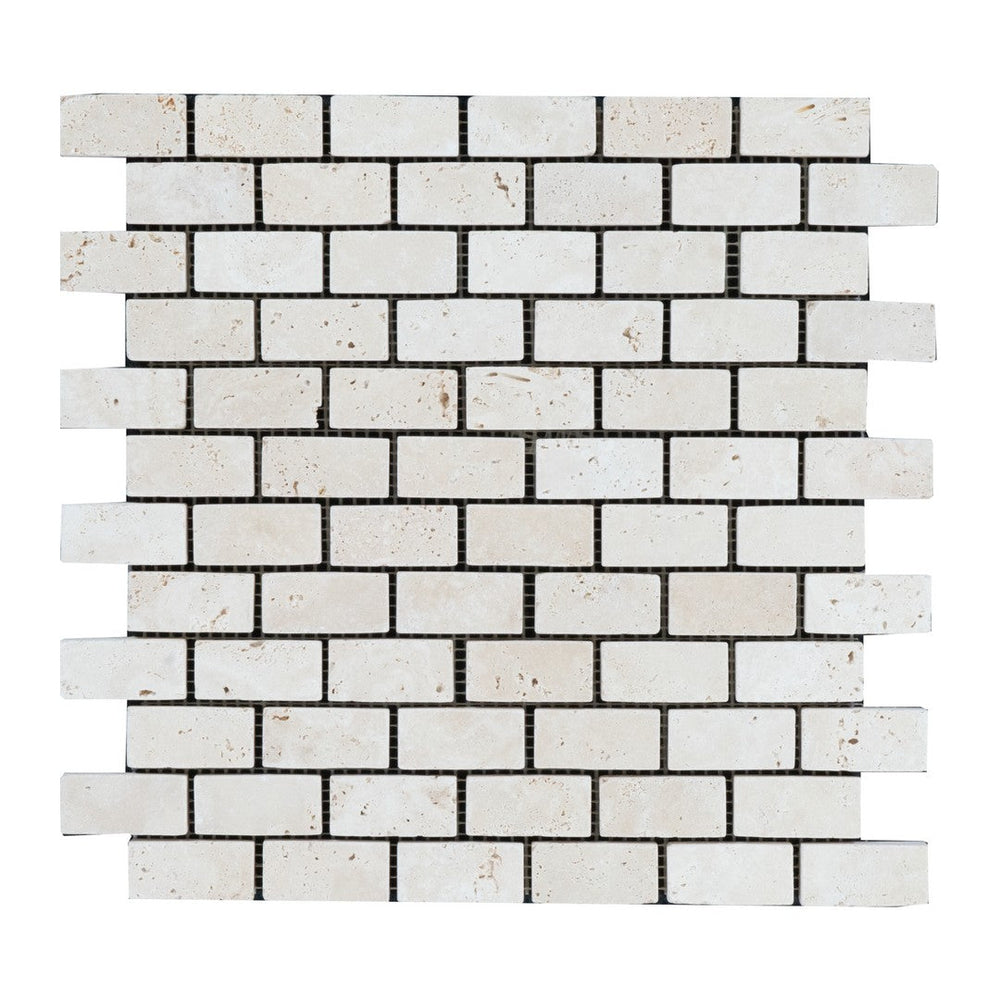Keystone 12" x 12" Extra Light Tumbled Travertine 1x2" Mosaic