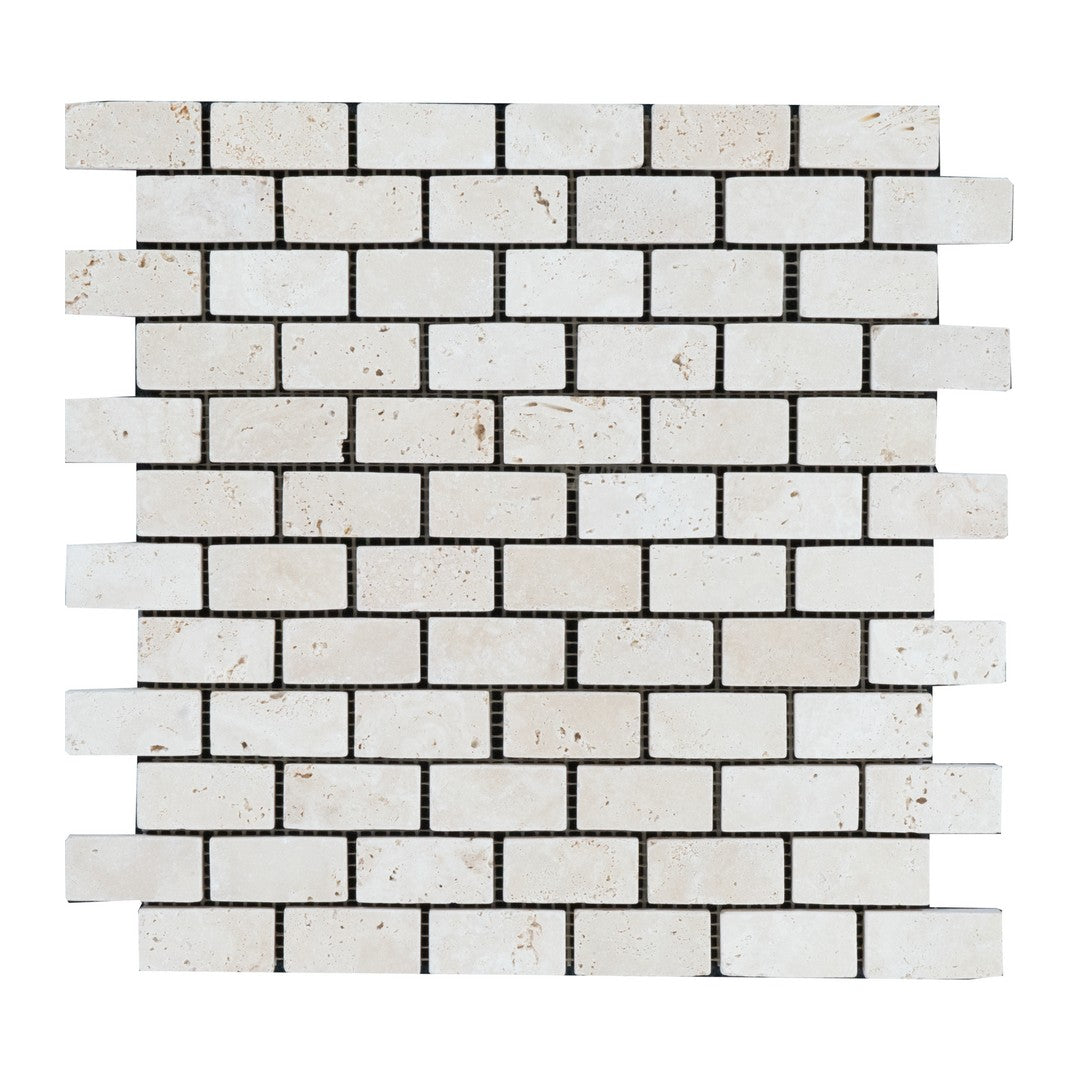 Keystone 12" x 12" Extra Light Tumbled Travertine 1x2" Mosaic