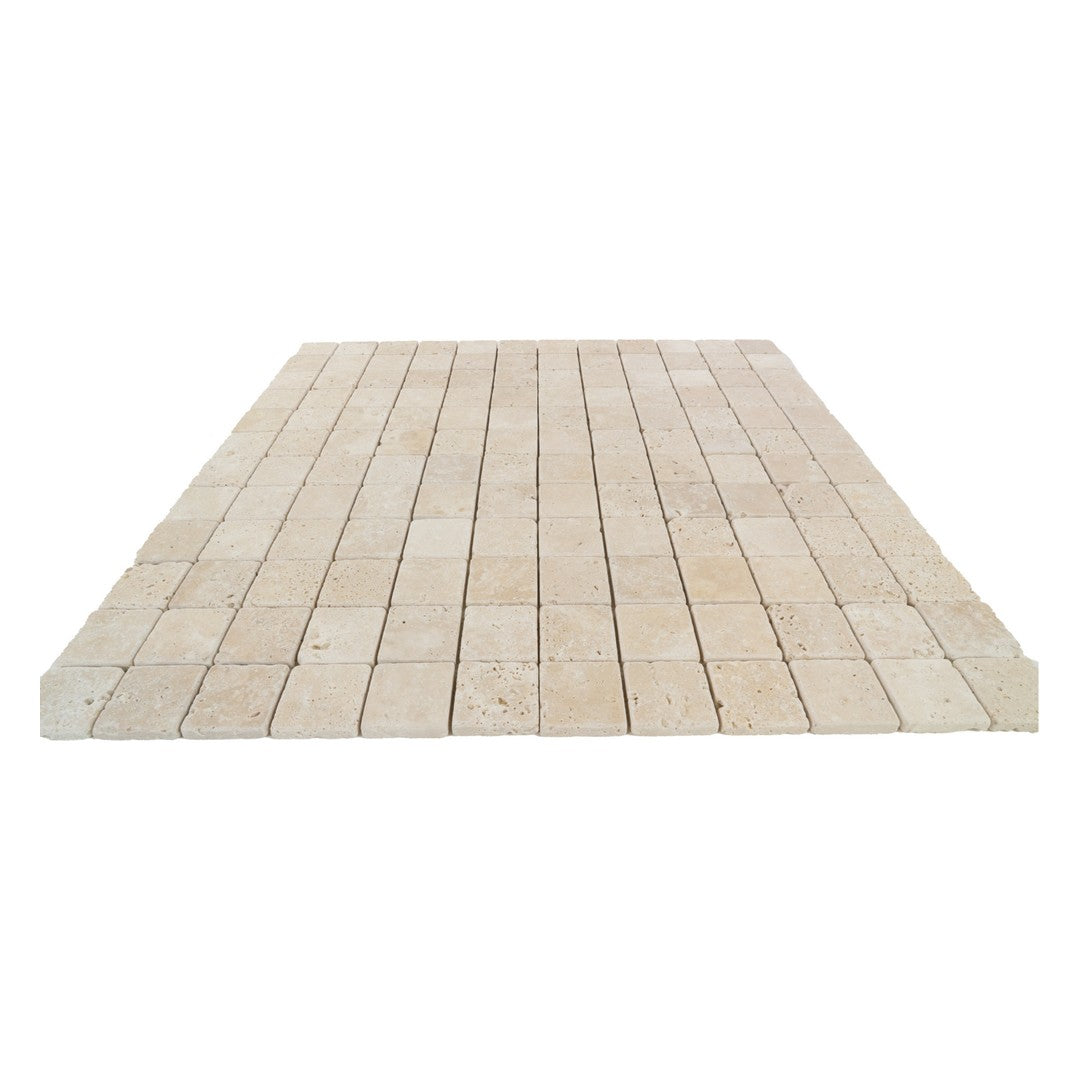 Keystone 12" x 12" Extra Light Tumbled Travertine 2" Mosaic-Extra Light