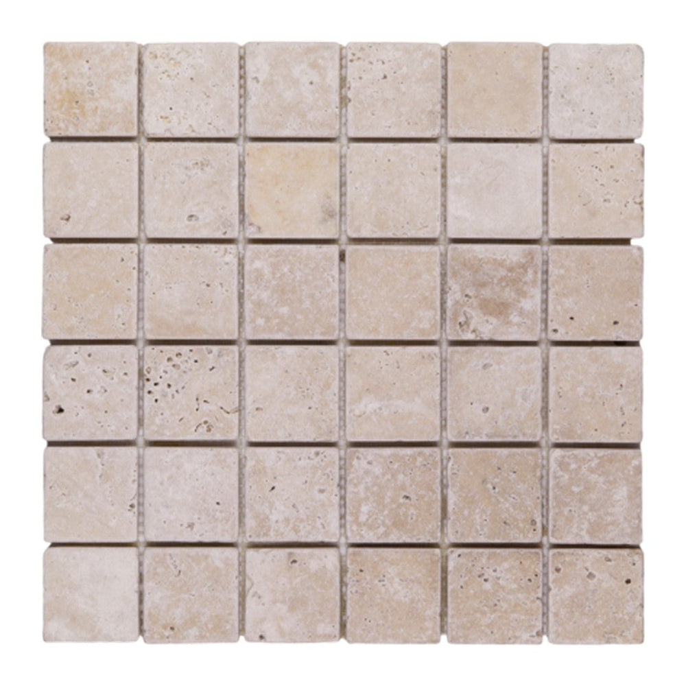 Keystone 12" x 12" Extra Light Tumbled Travertine 2" Mosaic