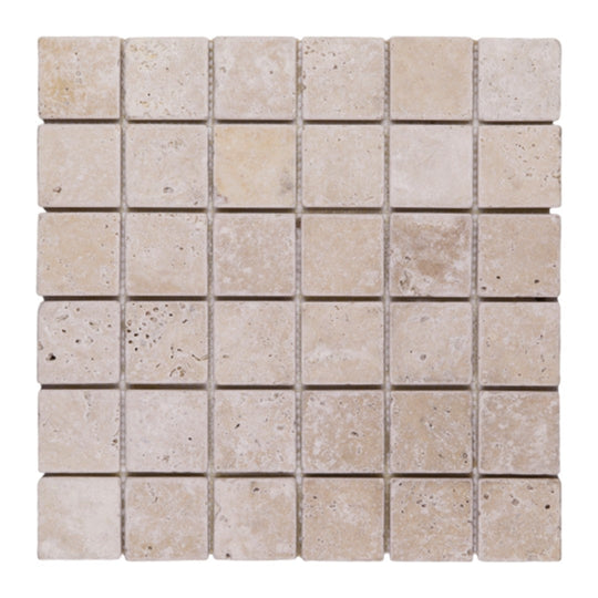 Keystone 12" x 12" Extra Light Tumbled Travertine 2" Mosaic