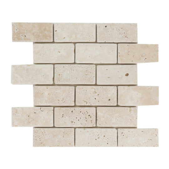 Keystone 12" x 12" Extra Light Tumbled Travertine 2x4" Mosaic