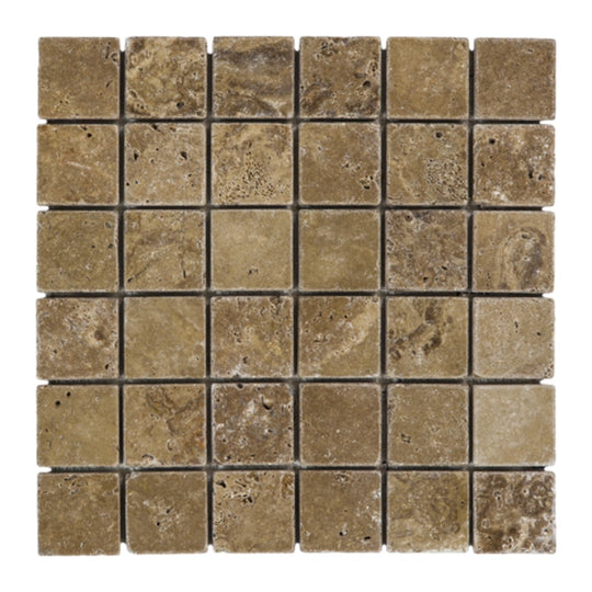 Keystone 12" x 12" Noce Tumbled Travertine 2" Mosaic