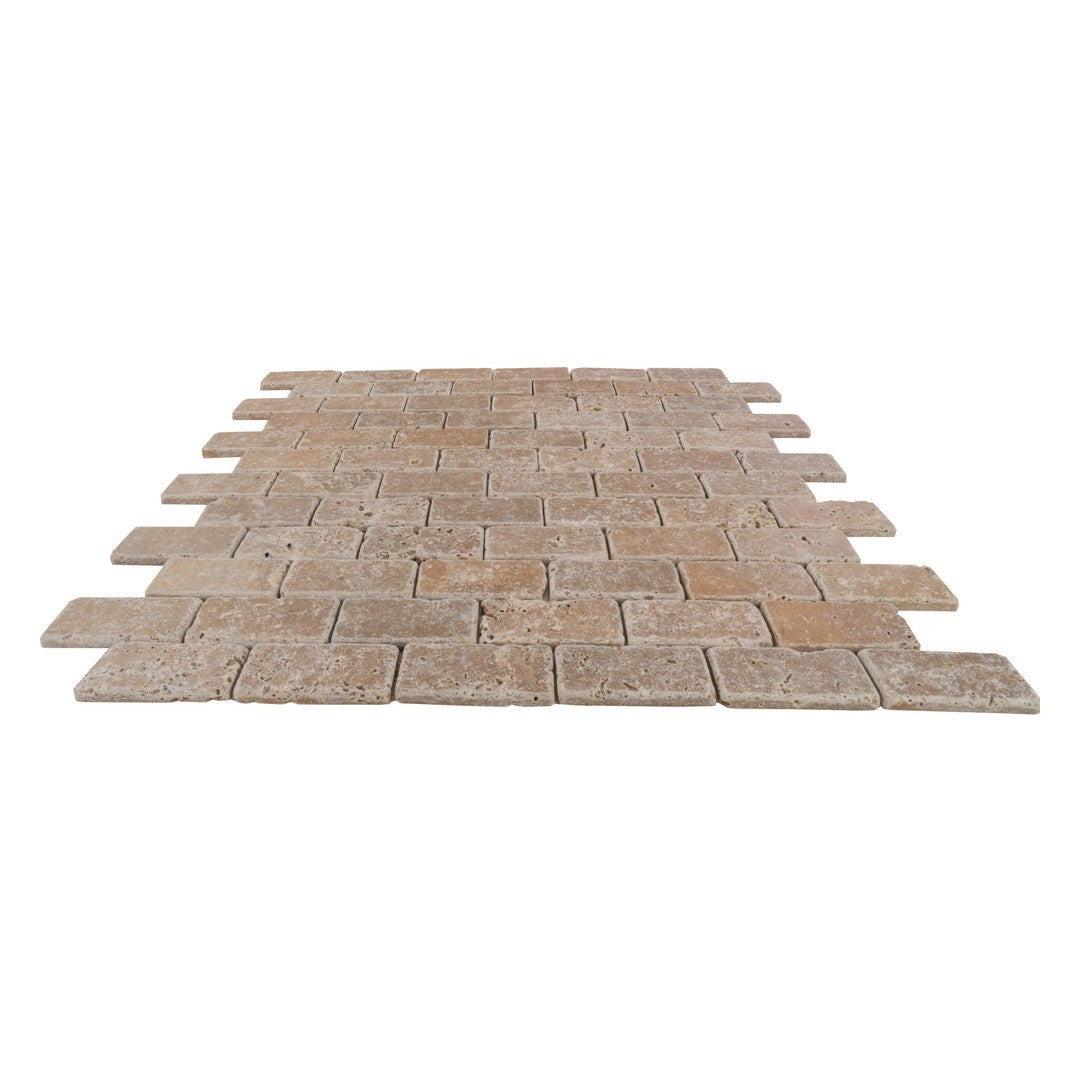 Keystone 12" x 12" Noce Tumbled Travertine 2x4" Mosaic-Noce