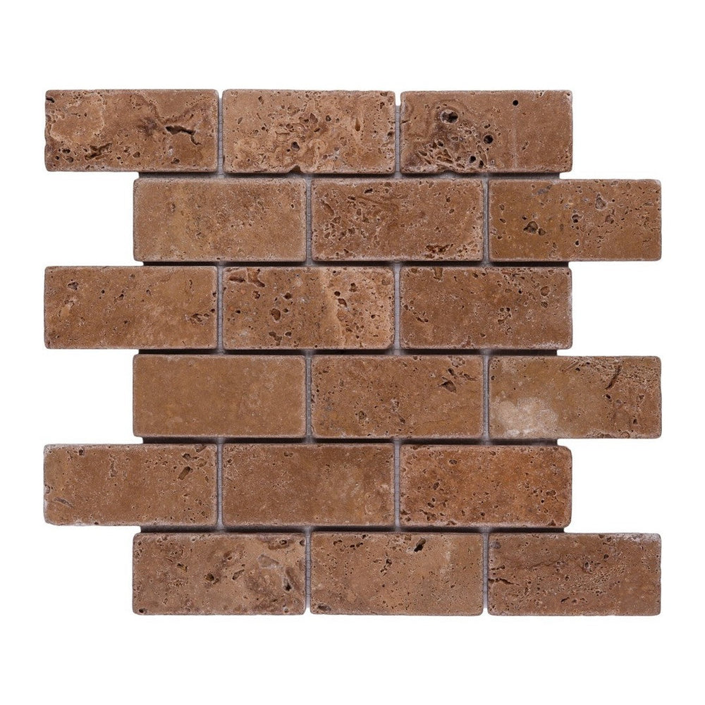 Keystone 12" x 12" Noce Tumbled Travertine 2x4" Mosaic