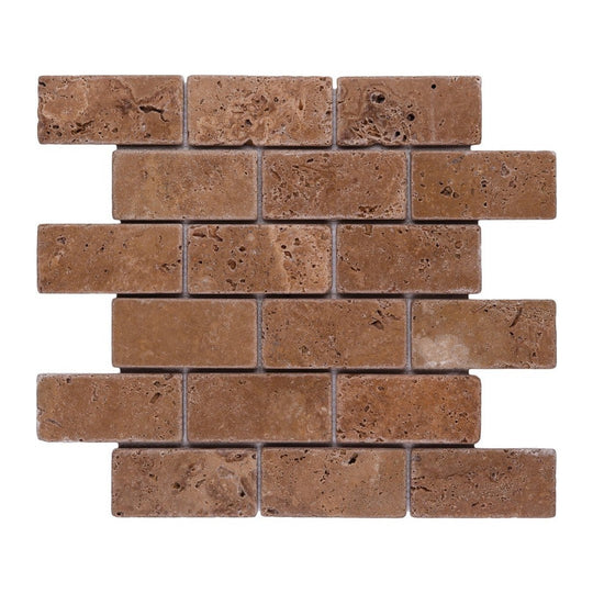 Keystone 12" x 12" Noce Tumbled Travertine 2x4" Mosaic