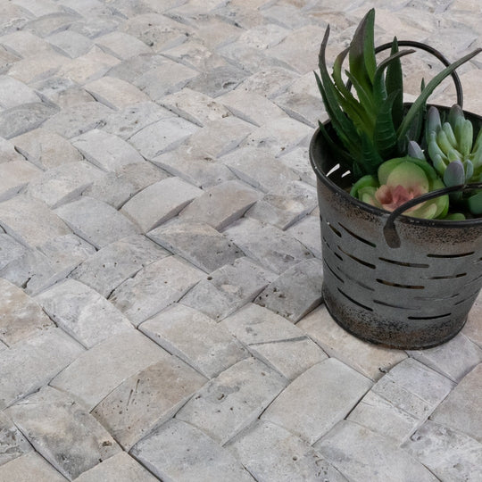 Keystone 12" x 12" Nordic Silver Honed Natural Stone Herringbone Mosaic-Nordic Silver