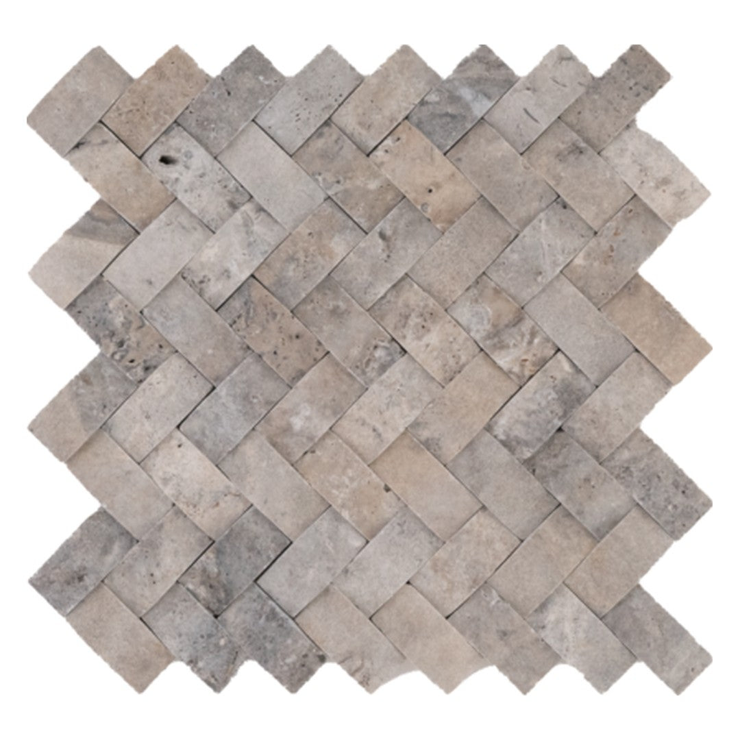 Keystone 12" x 12" Nordic Silver Honed Natural Stone Herringbone Mosaic