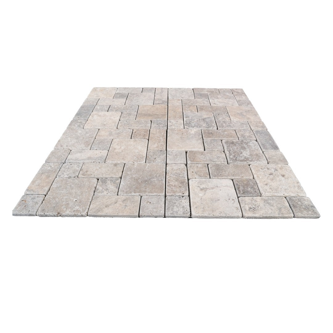 Keystone 12" x 12" Nordic Silver Tumbled Natural Stone Mini Pattern Mosaic-Nordic Silver