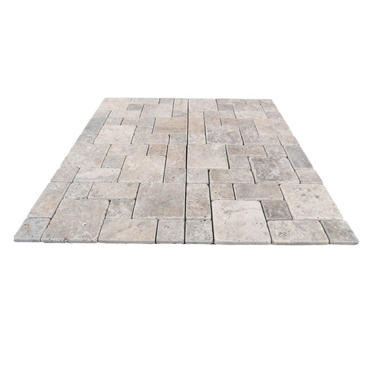 Keystone 12" x 12" Nordic Silver Tumbled Natural Stone Mini Pattern Mosaic-Nordic Silver